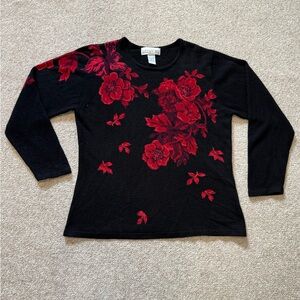 Coldwater Creek Black Top with Red Floral Design